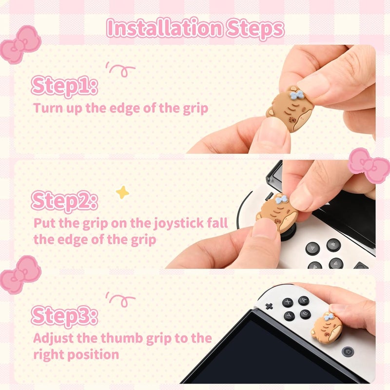 GEEKSHARE 4PCS Switch Thumb Grip Caps,Kawaii Thumbstick Caps,Soft Silicone Joystick Cover Compatible with Switch/OLED/Lite - Mikko Sweet Thoughts - Image 3